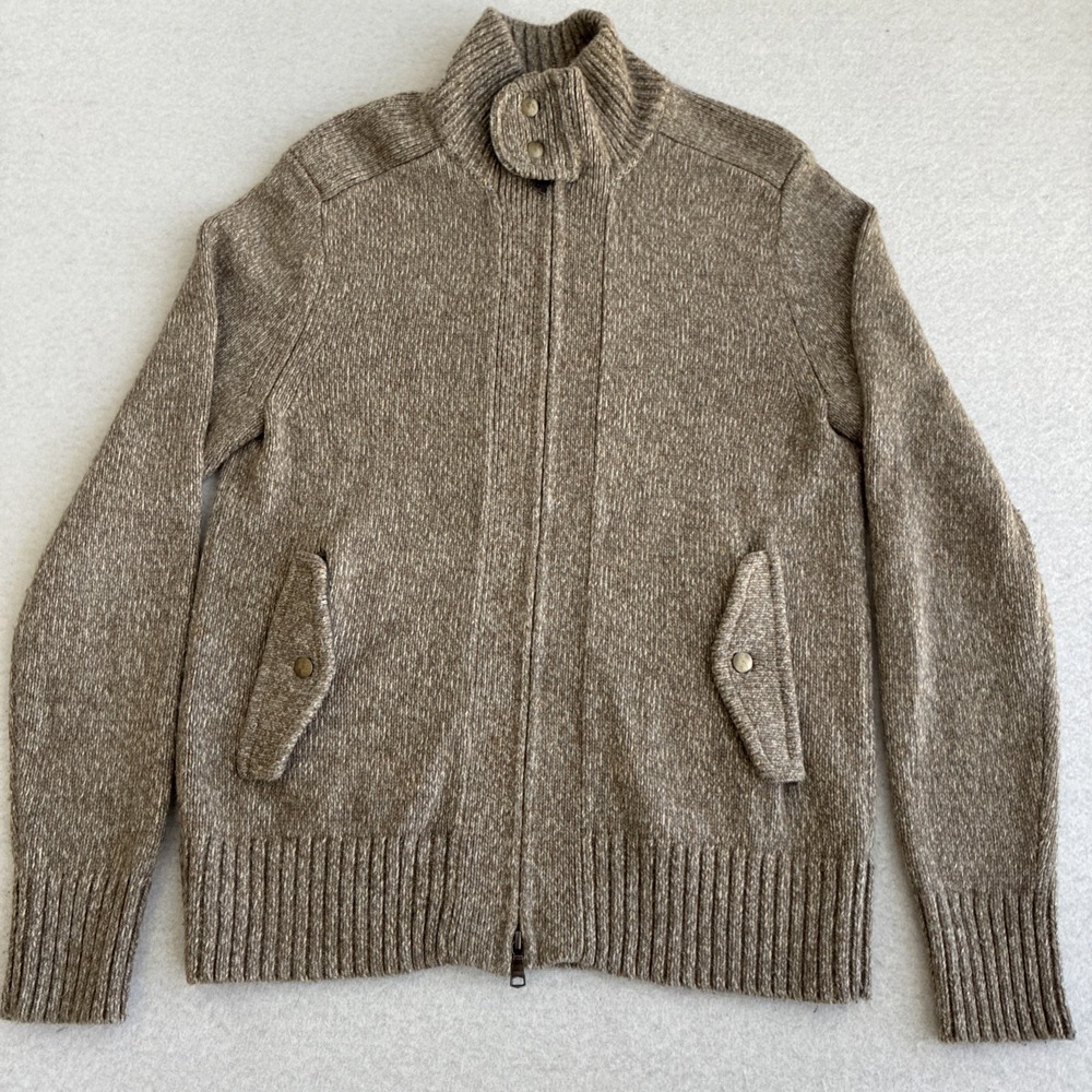 Banana Republic Mens Full Zip Ribbed Sweater Jacket Medium Wool Cashmere Blend